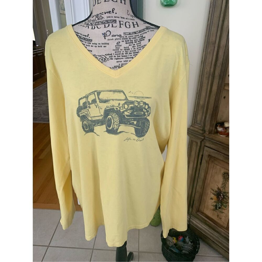 Life is Good V Neck Jeep Long Sleeve Tee